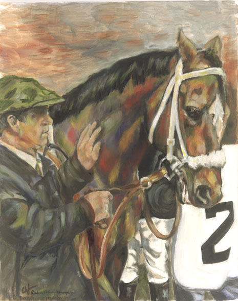 Oil Painting, Derby Horse Pep Talk, To be Exhibited in AAEA Lexinton, KY Exhibition and Sale